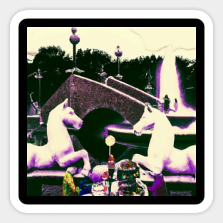 Rocking Horses by a Bridge with a Fountain (Lucy in the Sky Inspired) Sticker